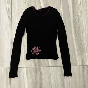 Phard Black Floral Embroidered Top Size XS